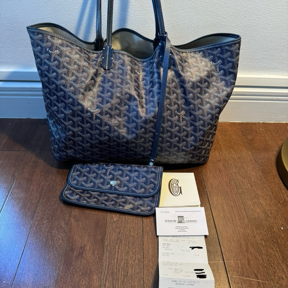 Goyard Navy Blue St. Louis PM Tote with Pouch